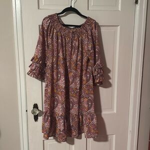 Grace + Karma Women's Ruffle Floral Paisley Boho Dress Size Large